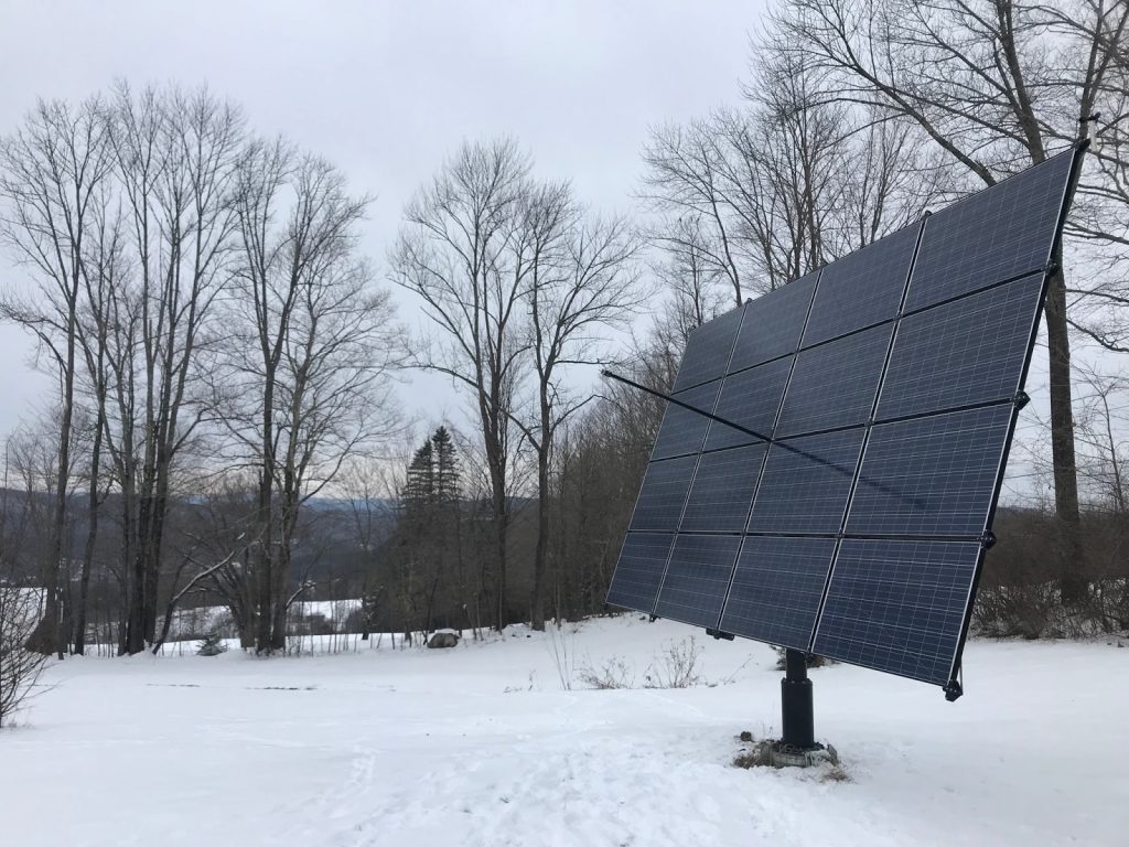 Solar tracker with snow on the ground